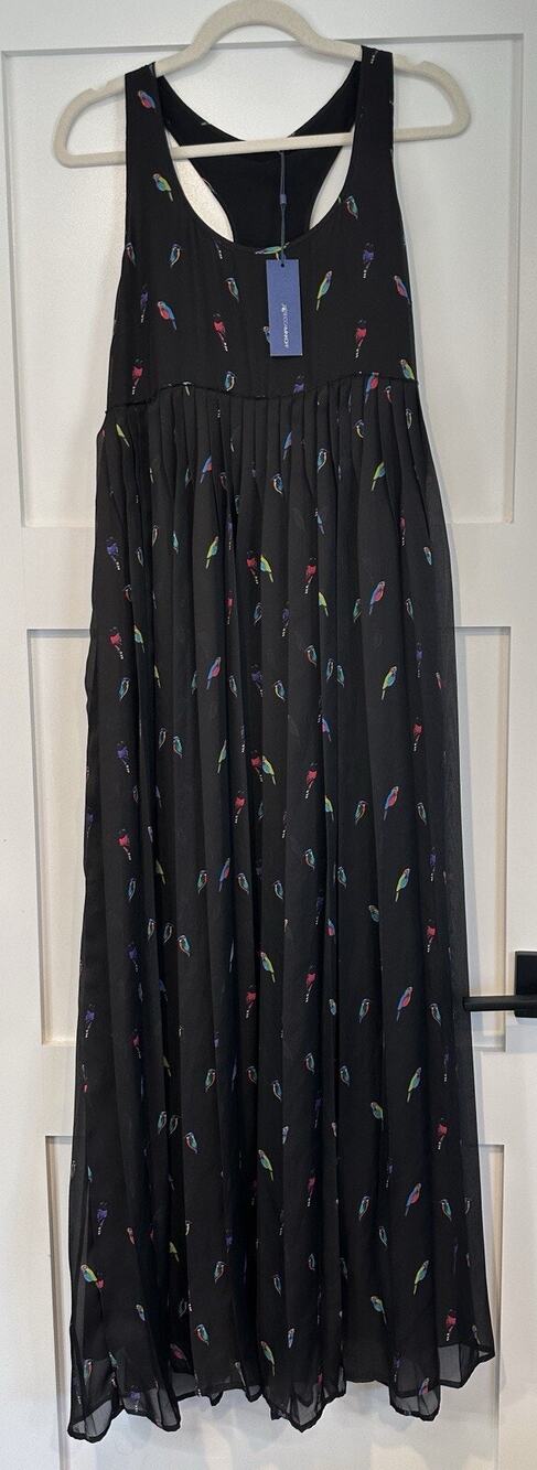 New $328 Rebecca Minkoff Sunita Bird Maxi Summer Dress Size 10 Black
